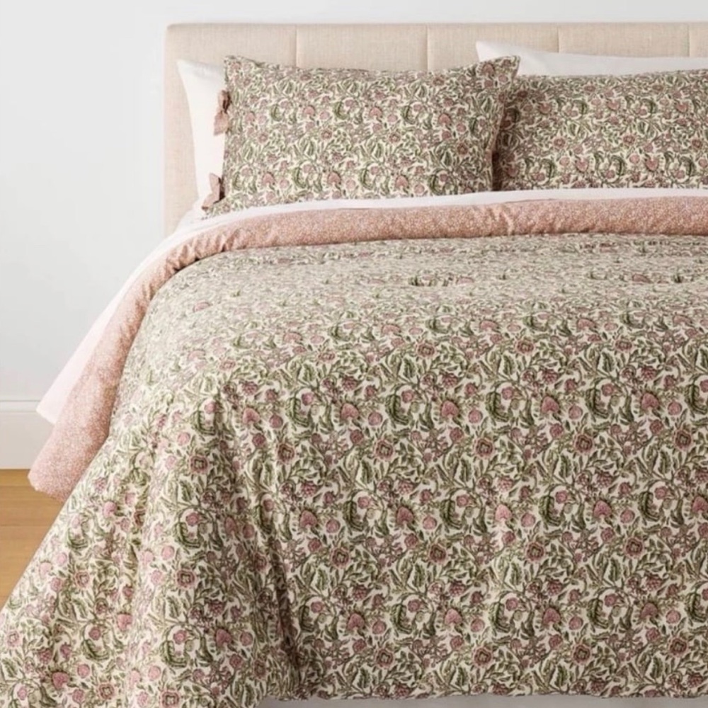 3pc Full/Queen Reversible Floral Comforter Set Pink/Green-Threshold Studio McGee